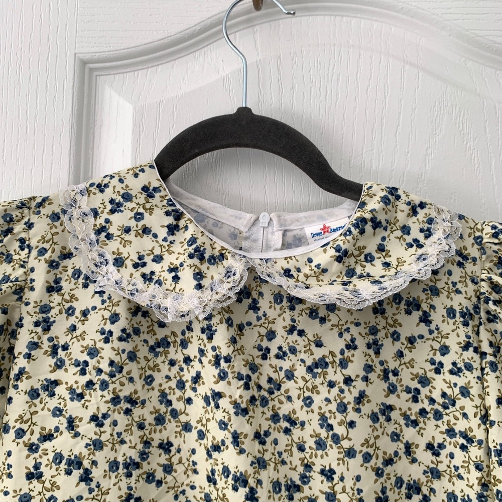 Dress Up America Girls Floral Prairie Dress Blue Cream Pioneer Costume Size 8-10 - Picture 6 of 9